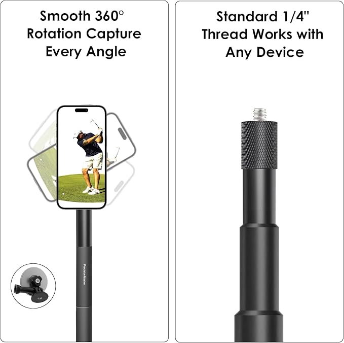 PrecisionMaster Golf Tripod & Monopod, Magnetic Golf Film Stick 52" Adjustable Aluminum, Golf Swing Training Aid Compatible with Mag-Safe iPhone Android Phones (4N Magnet)