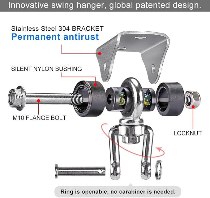 SELEWARE Anti-Squeaking Swing Hanger Stainless Steel Swing Set Hook Ceiling Mount Bracket for Hammock Chair Toddler Swing Yoga Swing Punching Bag 2 Packs