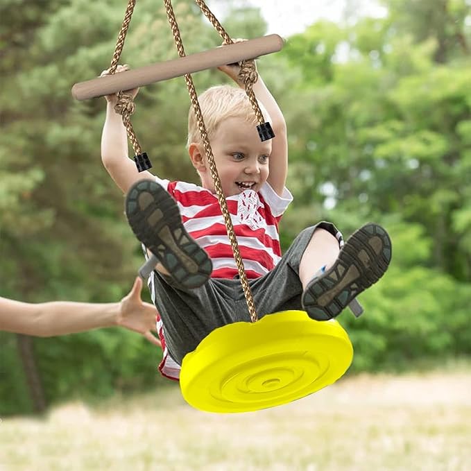 REZNOR Disc Swing for Kids Swing Set Accessories, 7FT Height Adjustable Gym Monkey Bar, Tree Swing for Backyard (Yellow)