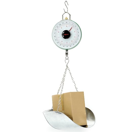 Tada 22LBS Double-Sided Dial Mechanical Hanging Scale with Scoop/Chain for Farm, Kitchen Food and Produce Weighing