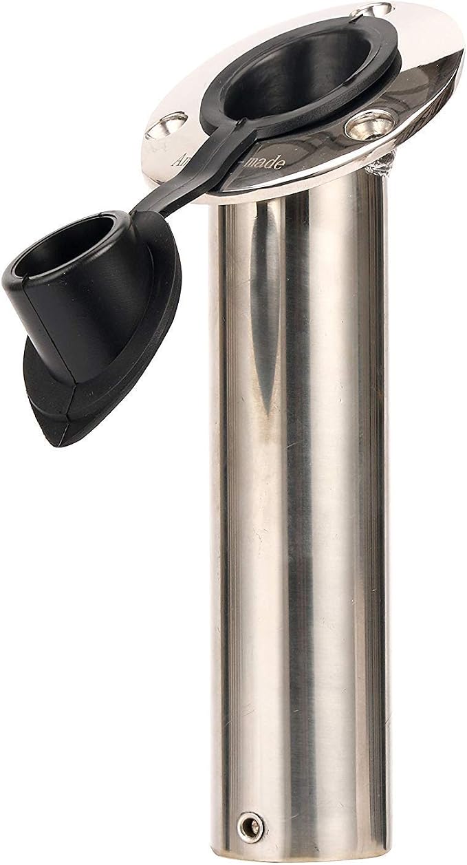 Amarine-made 30 Degree Stainless Steel Heavy Duty Flush Mount Sunshine Resistant Rod Holder Black PVC Cap Liner (2pcs)