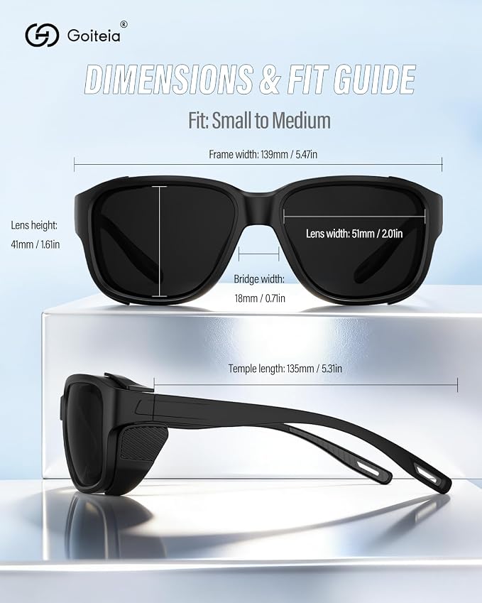 Goiteia Hiking Sunglasses, Polarized Anti-Reflective Glacier Sunglasses, Wrap Around Sunglasses with Removable Side Shields for Adventure, Snow, Mountain, Fishing,Trekking, 100% UV Protection