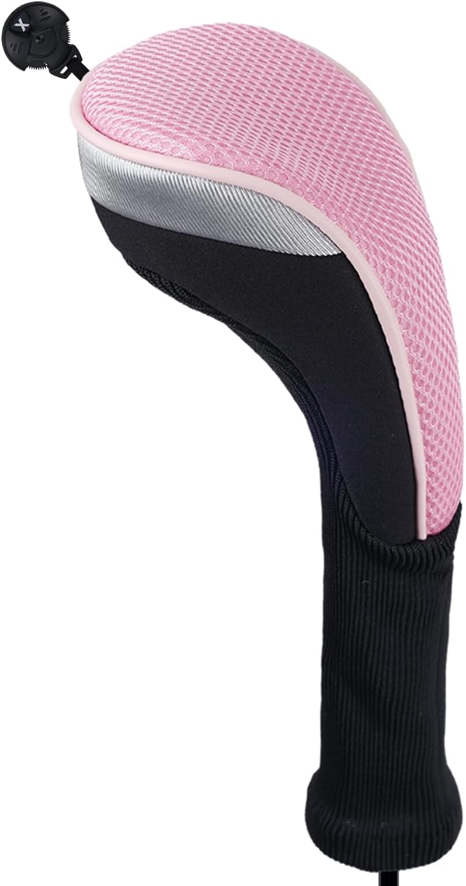 Andux 4pcs Long Neck Golf Hybrid Club Head Covers Dial No. Tag CTMT-02 | Mesh Breathable material | all the Same Size | Coloured Piping | Pull-On Closure