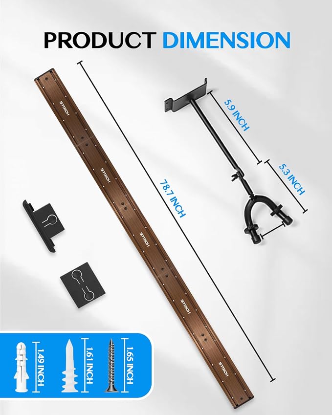 STRICH Guitar Wall Mount Hangers for Multiple Guitars, Holds 8 Guitars, Walnut Wood Grain, Strong Aluminum Metal Guitar Stand Rack Bass Holder, Adjustable Instruments Display Set, SMH-08W