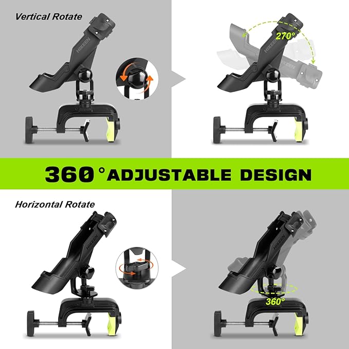 Fishing Rod Holders for Boat, Upgraded Fishing Pole Holders with Enlarge Clamp for Most Rod, Adjustable Fishing Rod Rack Fit Round/Square Tubes