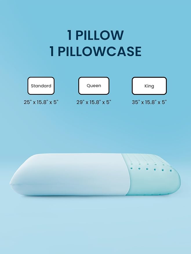 SLEEP ZONE Cooling Memory Foam Firm Pillow Queen, Breathable, Odorless, Cool Surface with High Support for Back and Side Sleepers, Home Hotel Hospital Essentials, 1 Pack Blue