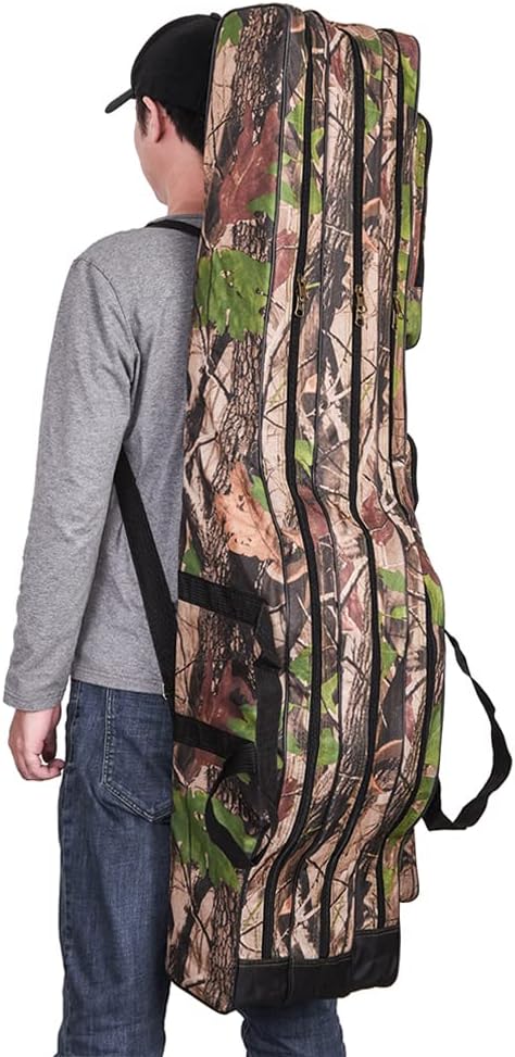 Fishing Bag Portable Folding Fishing Tackle Storage Bags Oxford Fishing Rod Case Fishing Pole Bag Carry Organizer Outdoor Waterproof for Fishing Camping Hiking Traveling