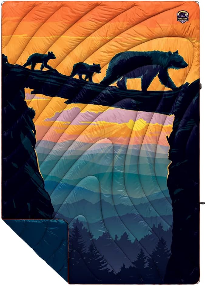 Rumpl Original Puffy National Park Blanket for Camping and Outdoors, Great Smoky National Park - Bear Crossing - V1