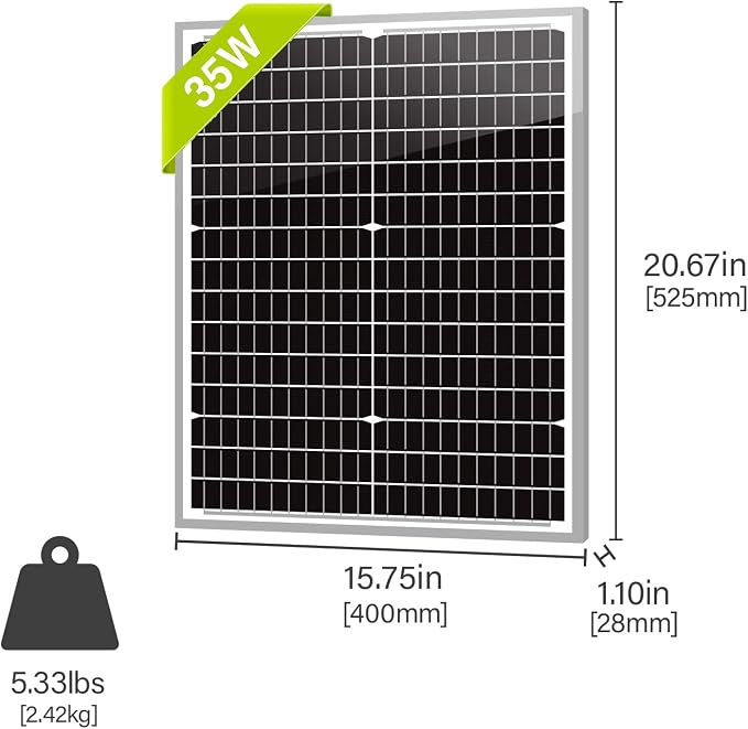 Newpowa 35Watts 12Volt Solar Panel Monocrystalline Off Grid Solar Charge Kit 35W 12V 10BB Solar Panel+10A MPPT Charge Controller+8ft Cord for Connecting Controller to Battery Alligator Clamp