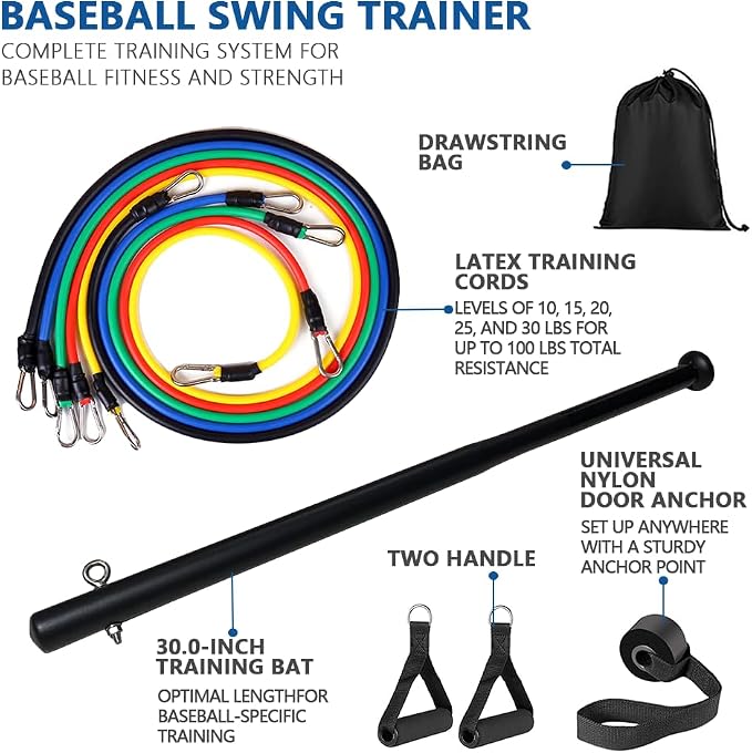 Baseball Swing Training Aid with 5 Adjustable Resistance Bands, Batting Practice Equipment for Speed and Mechanics, All Ages