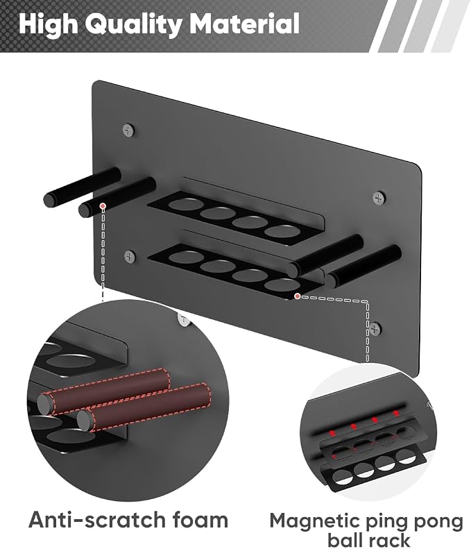 Ping Pong Paddle Holder, Wall Mounted Metal Magnetic Table Tennis Storage Rack Holds