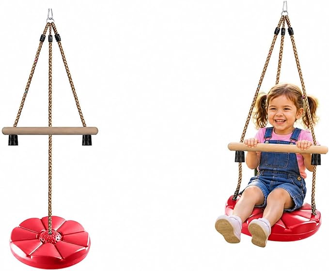 REZNOR Disc Swing for Kids Swing Set Accessories, 7FT Height Adjustable Gym Monkey Bar, Tree Swing for Backyard (Red)