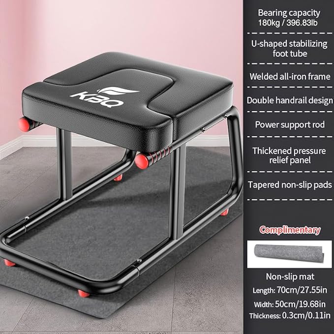KBQ Yoga Headstand Bench, Yoga Inversion Chair, Headstand Trainer – U-Shaped Stool with 400LB Capacity, Double Armrest, Non-Slip Fitness Aid, Thick Breathable Mat, Home & Gym Stability Stool (Black)