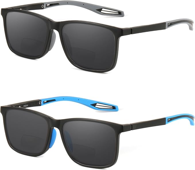 Missfive Premium Bifocal Reading Sunglasses Men Lightweight Sun Readers, UV Protection, TR90 Frame with Metal Spring Hinge Sports/Driving Glasses,2.0x