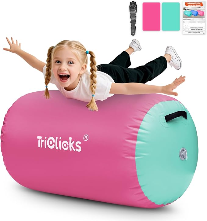 Triclicks Gymnastics Barrel Inflatable Air Roller Barrel Tumble Track Equipment Octagon Mat for Backhandspring Trainer Yoga Cheerleading Home Use Gym Without Pump