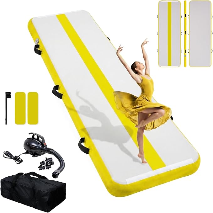Tuxedo Sailor Inflatable Gymnastics Mat with Electric Pump, Storage Bag, Repair Kit–Air Mat for Home Training, Cheerleading, Yoga