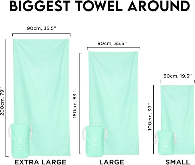 Dock & Bay Beach Towel - Quick Dry, Sand Free - Compact, Lightweight - 100% Recycled - Includes Bag - Essential - Rainforest Green, Large (160x90cm, 63x35)