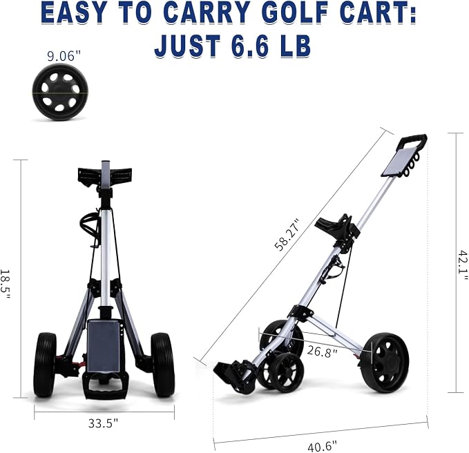 PGM Foldable Golf Push Pull Cart for Stable and Durable with Foot Brake, Lightweight Walking Cart with 3 or 4 Wheels for Courses and Players