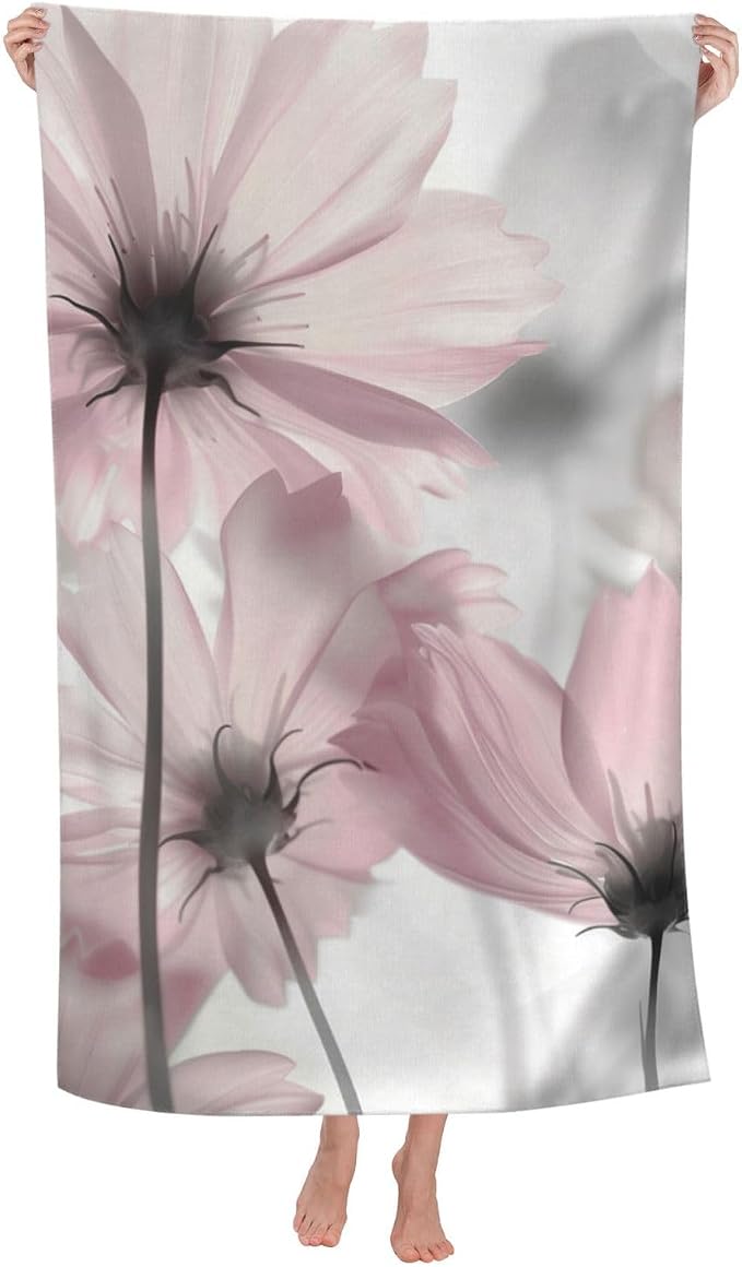 Abstract Pink Floral Beach Towel, 32x52in Microfiber Quick Dry Blossom Flower Bath Towels, Soft Lightweight Oversized Sand Free, for Travel Pool Swimming Gym Decor, Gifts