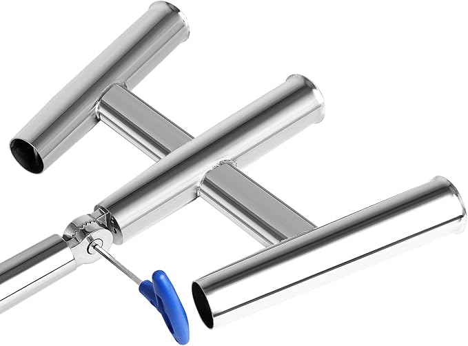 NovelBee 3 Tube Fishing Rod Holders,Polished Stainless Steel Trident Outrigger Stylish Rod Holder,Adjustable Kite Fishing Mount 3-Rod Holder