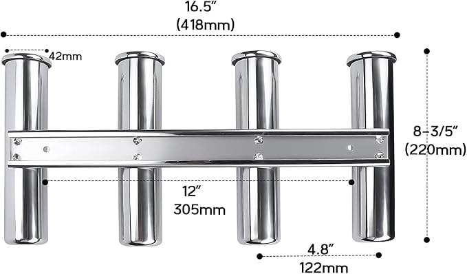 Wall-Mounted Fishing Rod Holder for Boat, Stainless Steel 4 Tubes Linked Fishing Rod Rack, Vertical Fishing Pole Holder for Marine Boat Yacht RV Camper