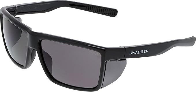 MCR Safety SR212 Swagger SR2 Safety Glasses with Thermo Plastic Rubber Nose Pads and Detachable Side Shields, Black Frame, Gray Lens