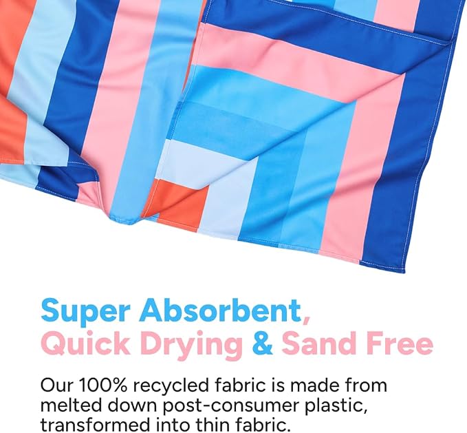 Dock & Bay Beach Towel - Quick Dry, Sand Free - Compact, Lightweight - 100% Recycled - Includes Bag - Ocean Pavilion - Large (160x90cm, 63x35)