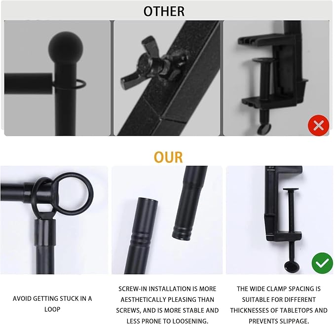 Over The Table Rod Stand with Clamps, Adjustable 16"-48" Tall,31"-98" Length Black Retractable Table Arch Banner Stand Hanging for Wedding Birthday Party Decorations
