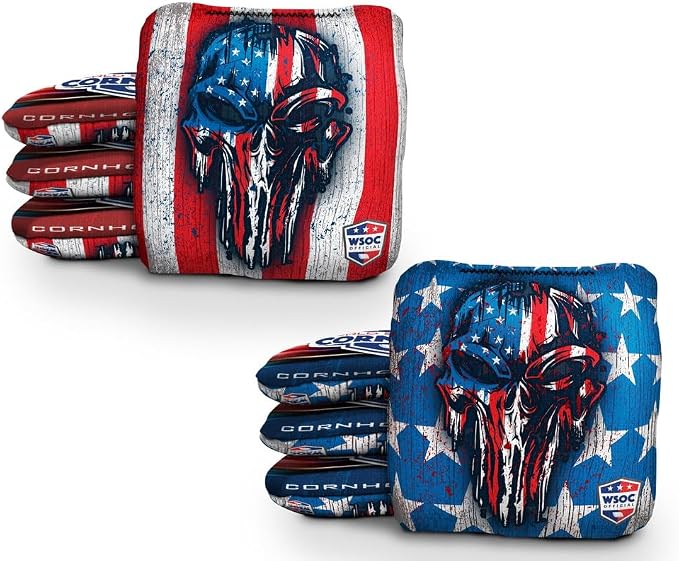 Official Pro Cornhole Bags Set of 8 – Regulation Size & Weight Corn Hole Bean Bags – Patriotic American Flag Inspired Designs – Professional Outdoor Yard Game Accessories