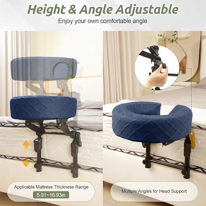 Massage Headrest for Bed, Adjustable Massage Face Cradle at Home, Portable Massage Table Kit for Sleeping Mattress, Face Down Pillow After Eye Surgery (Blue, with Armrest Shelf & Breast Pillow)