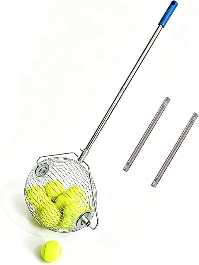 Tennis Ball Picker Upper, Extendable Ball Retriever Collector, Lightweight Hopper for Tennis and Pickleball Pickup, No Bending Needed