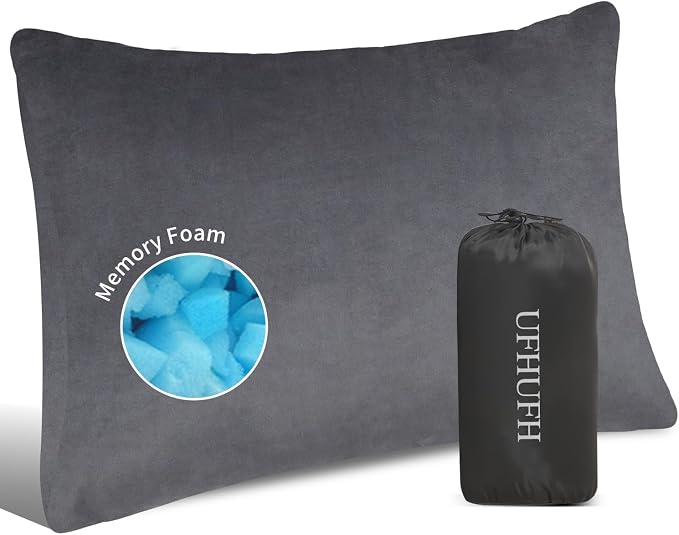 Camping Pillow,Compressible Small Shredded Memory Foam Pillow,Travel Pillow for Airplane,Backpacking and Hiking Grey Small 1 pcs