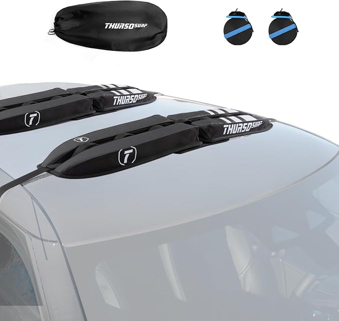 THURSO SURF Universal Soft Roof Rack for Kayak, SUP, Snowboard, Ski – Padded Car Rack System for Paddle Board & Outdoor Gear – Fits Most Vehicles – with Tie-Down Straps & Storage Bag