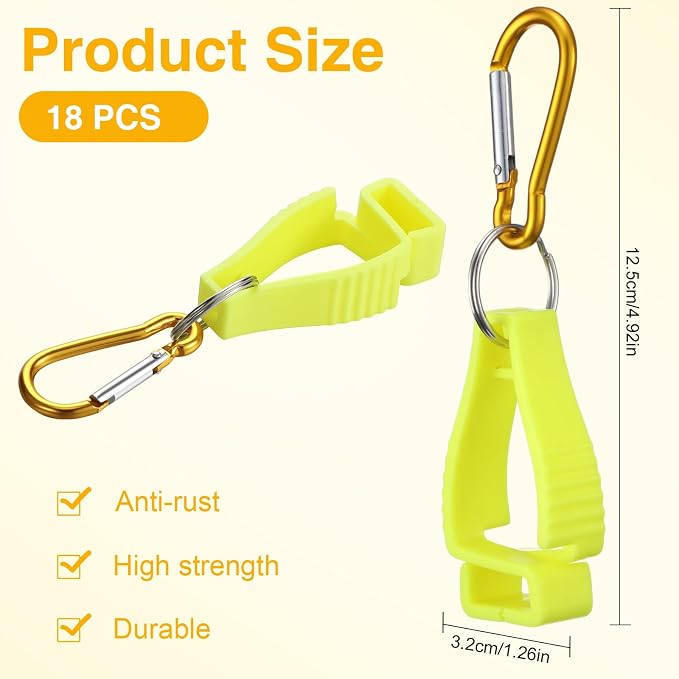 Leinuosen 18 Pcs Yellow Glove Holder Clips Bulk for Work Large Glove Holder Clips Safety Gloves Keepers for Worker Construction Tool Belts Hard Hats