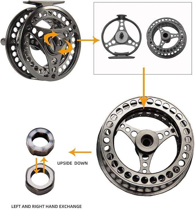 EX-ALC Fly Reel 3/4 5/6 7/8 9/10WT CNC Machined Large Arbor Aluminum Fly Fishing Reels Silver/Gunsmoke Fly Reels