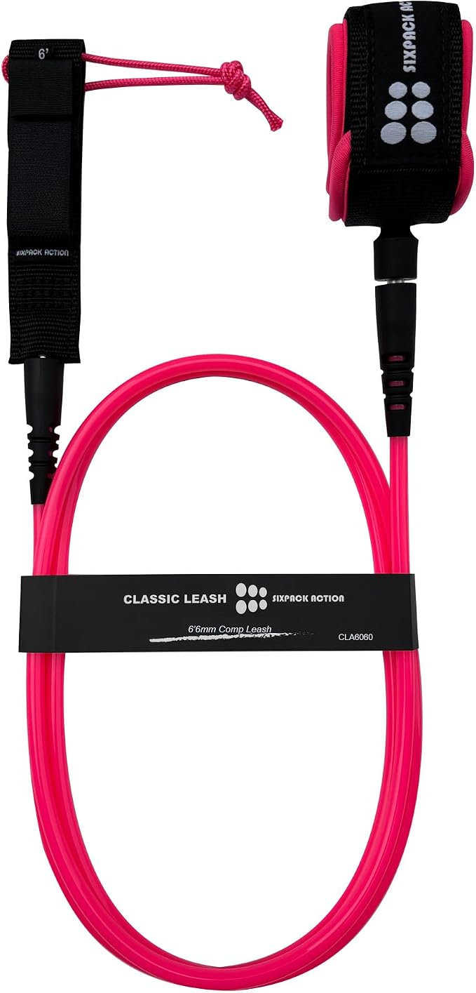 SIXPACK ACTION Classic Surfboard Leash, 6ft/7ft/8ft/9ft Pro Comp Surf Leash, Leg Rope with Superior Anti-Slip Cuff and Flexible Horn Connector