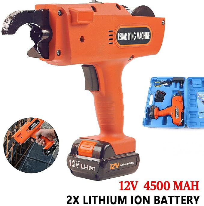8-34mm Rebar Tying Machine Rebar Tying Tool, Automatic Rebar Tie Wire Twister Rebar Tie Tool w/Pliers + 2 x Batteries, Rebar Tier Tying Machine for Steel Bar Rod Tying Binding, Orange