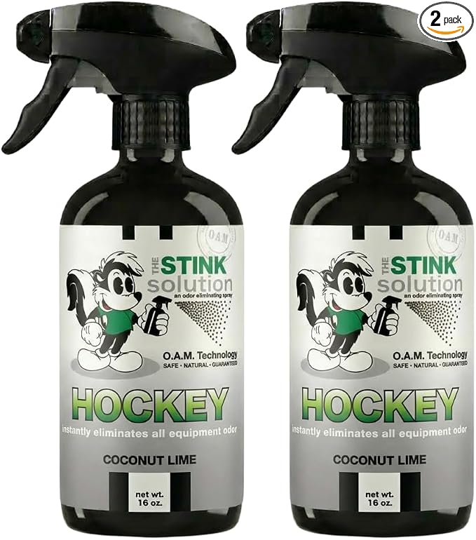 The Stink Solution Hockey Odor Eliminator For Strong Odor: Quickly Banish Sweat & Body Odor From Hockey Gear, Skates, Hockey Bags, Gloves, & More! Safe Hockey Deodorizer - 2 16 oz Bottles Coconut Lime