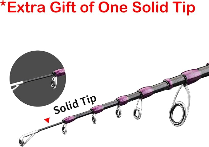 PURELURE Telescopic Fishing Rod Spinning & Casting Travel Rod Ultralight 5' | Fuji Alconite Ring, Detachable Handle Closed Length 9.8in, Spare Carbon Solid Tip, Solid Wood Reel Seat, Cork Handle