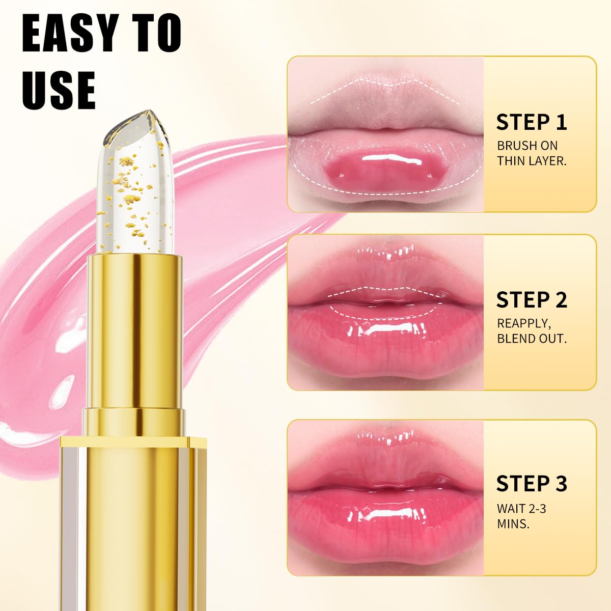 Transferproof Color Changing Lipstick,Color Changing Lipstick for Women Girls,Temperature Change Moisturizer,Waterproof Moisturizer Lip Balm(Gold Foil)