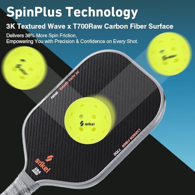 Pickleball Paddles, Raw T700 Carbon Fiber Pickleball Paddle, 16mm Power Polymer Core, Professional Rackets for Great Spin, Control & Precision Shots, USAPA Approved