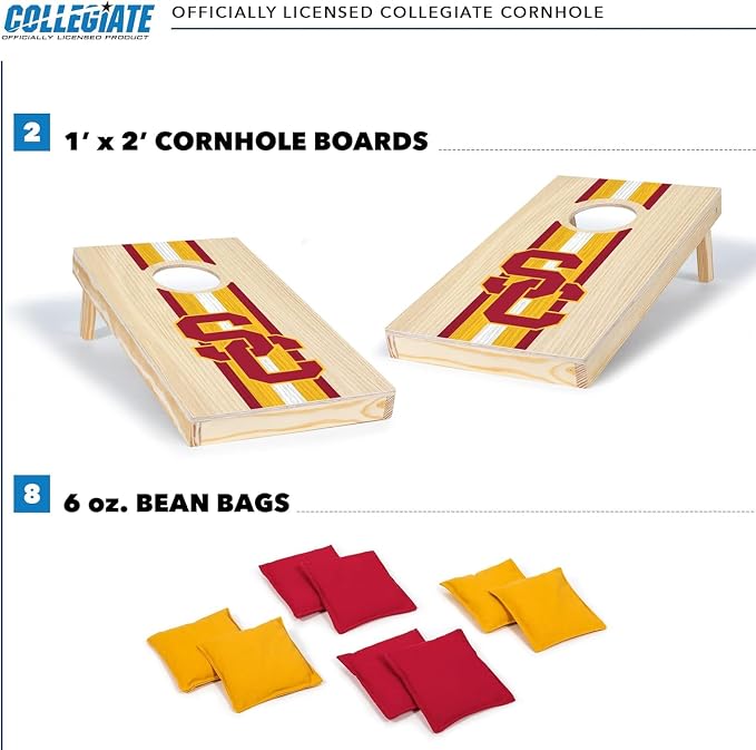 Wild Sports College Portable Size 1' x 2' Solid Wood Cornhole Set with Direct Print HD Team Graphics – Travel Size