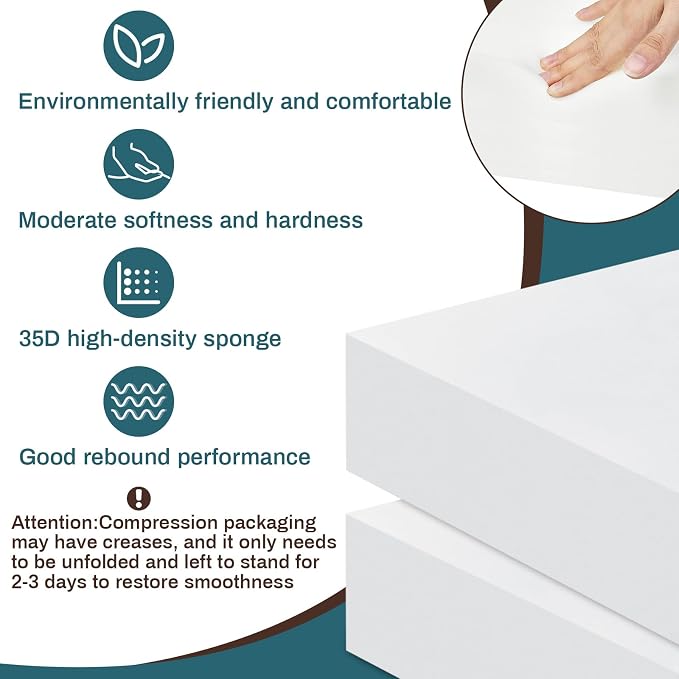 Frienda 2 Pack 6 x 26 x 26 Upholstery High Density Foam Cushion Replacement Square Cut to Size Foam Couch for Chair Couches Padding Shipping Packing DIY Cosplay Projects(White)