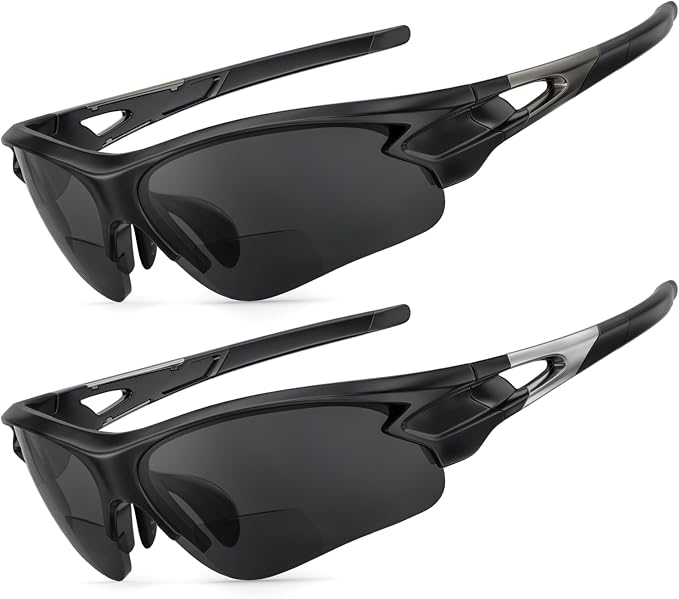 Attractive Bifocal Reading Sunglasses for Men, Durable TR90 Semi Rimless Wrap Around Design Sun Readers, UV400 Near-Far Sun Glass Built in Outdoor Sports/Driving/Finshing Dark Glasses, +2.25