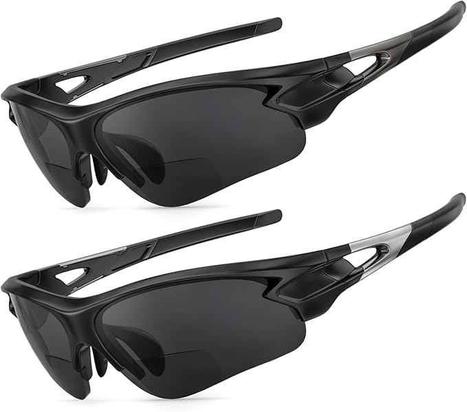 Attractive Bifocal Reading Sunglasses for Men, Durable TR90 Semi Rimless Wrap Around Design Sun Readers, UV400 Near-Far Sun Glass Built in Outdoor Sports/Driving/Finshing Dark Glasses, 3.0x