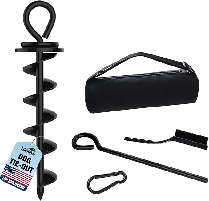 Eurmax USA Heavy Duty Dog Tie Out Stake, No-Tangle In Ground Anchor Runner for Large Dogs up to 210 Lbs - Perfect for Yard, Beach and Camping (Medium,Black)