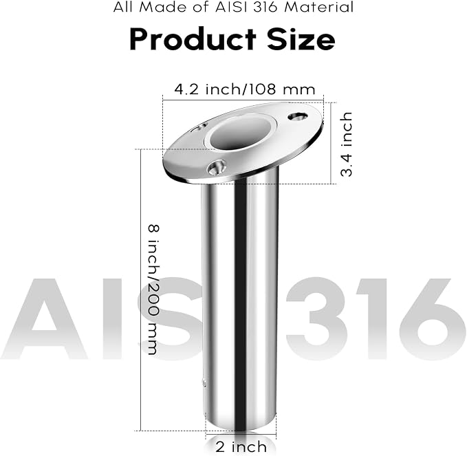 Fishing Rod Holder 2 Pack, 316 Stainless Steel 15/30/90 Degree Rod Holders for Fishing Boat, Flush Mount with Cap, Heavy Duty