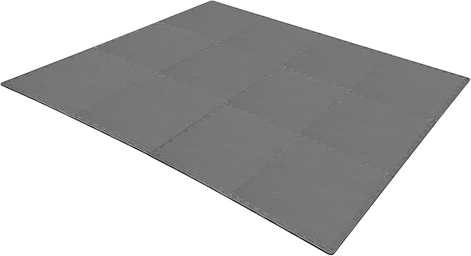 BalanceFrom Puzzle Exercise Mat 1/2" Thick, EVA Interlocking Foam Floor Tiles for Home Gym, Mat for Home Workout Equipment, Floor Padding for Kids, Gray, 24 in x 24 in x 1/2 in, 48 Sq Ft - 12 Tiles