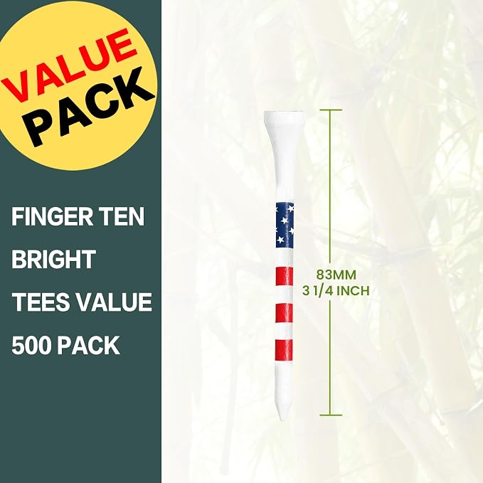 Stylish USA Flag Golf Tees Wood 1 1/2" 2 1/8" 2 3/4" 3 1/4" Value 500/1000 Pack, Durable Long Short Tees with Stripes for Consistent Height