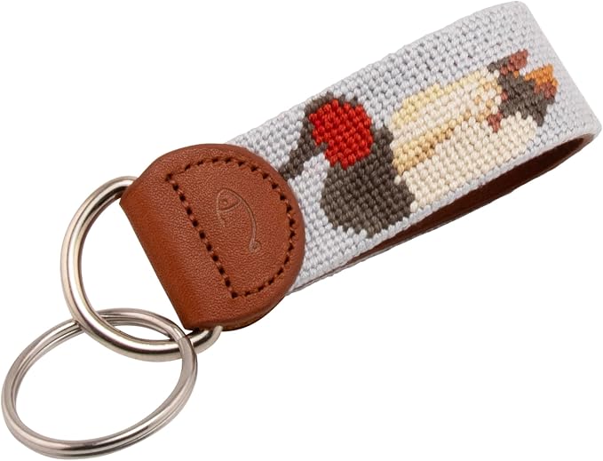 Leather Hand-Stitched Needlepoint Key Fob or Key Chain